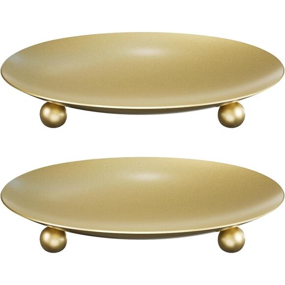 Gold Candle Holders Set of 2 Pillar Candle Plates Metal Stand Table Décor - Picture 1 of 8